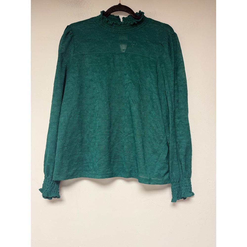 Adrianna Papell Blouse Women Large Green Textured Ruffle Mock Neck‎ AD1S302385